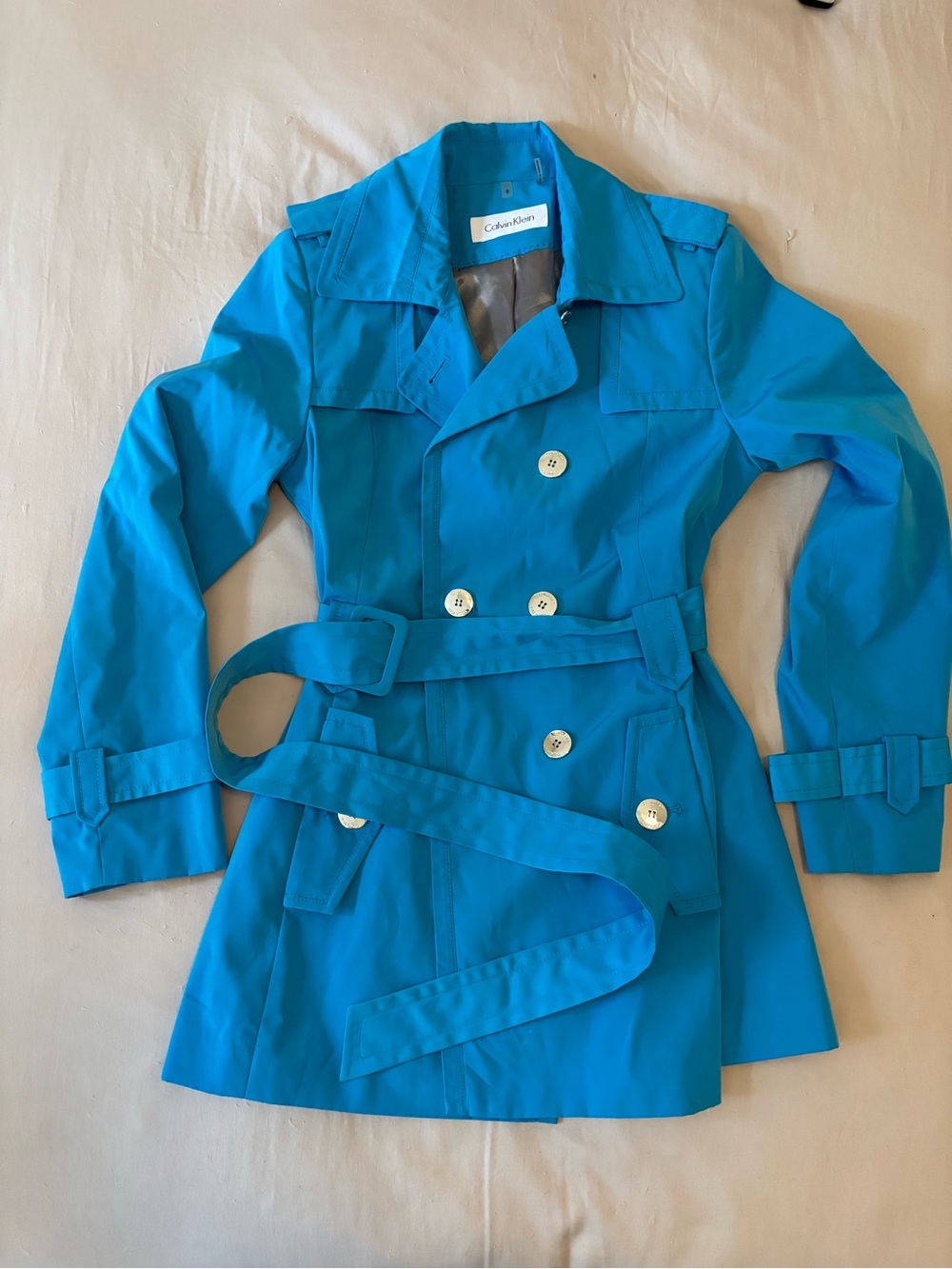 Calvin Klein Women's Bright Teal Double-Breasted Trench Coat